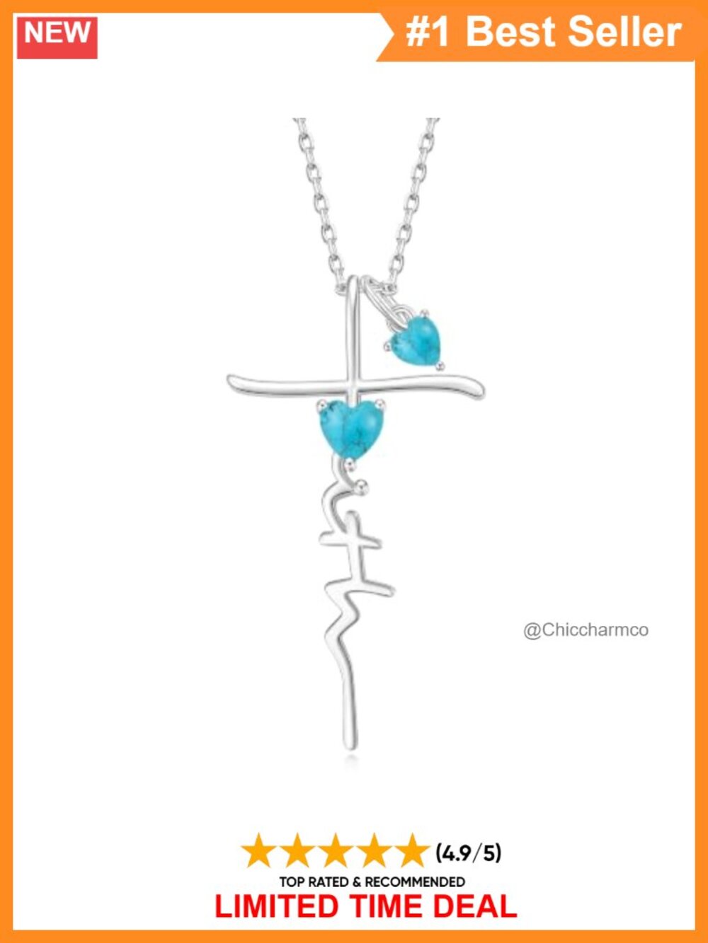 Cross Faith Double Heart Birthstone Pendant Necklace White Gold Plated